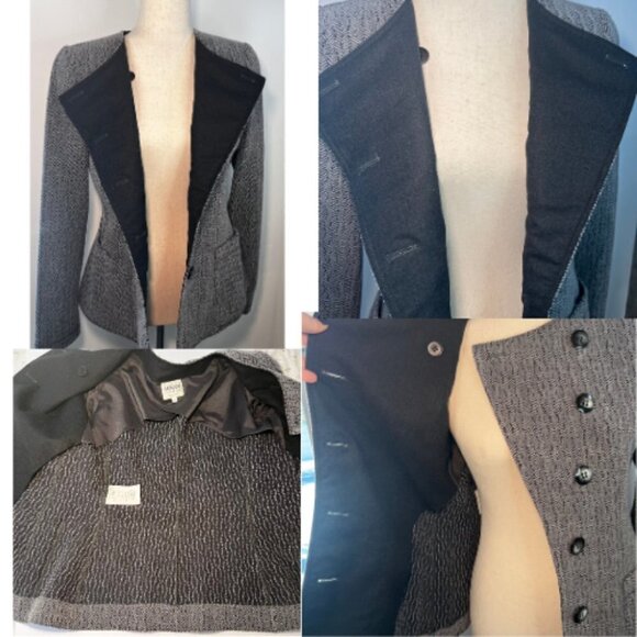 ARMANI COLLEZIONI Wool Herringbone Blazer Jacket Asymmetrical Buttons Size 4 - Picture 9 of 16